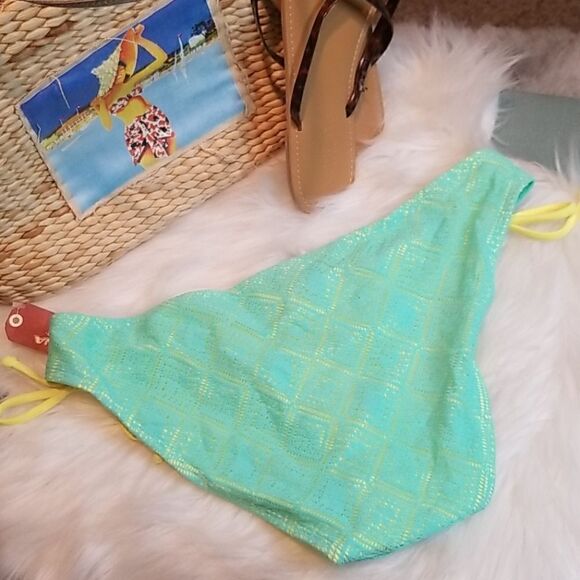 Arizona Blue-Turquoise Lime Lace Bikini Bottom L - Picture 2 of 4